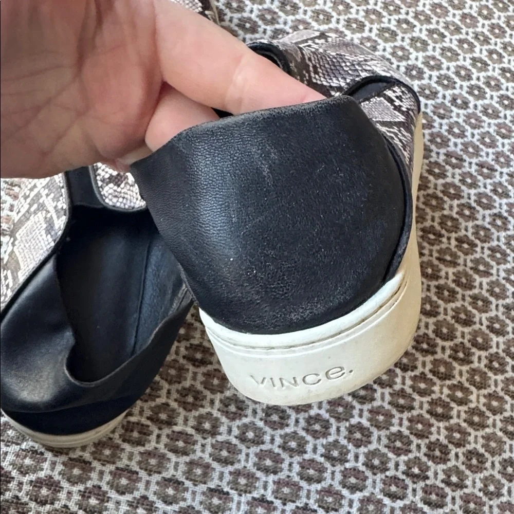 VINCE Blair 5 Snakeskin Print Leather Slip On Sneakers in Taupe Women's 9